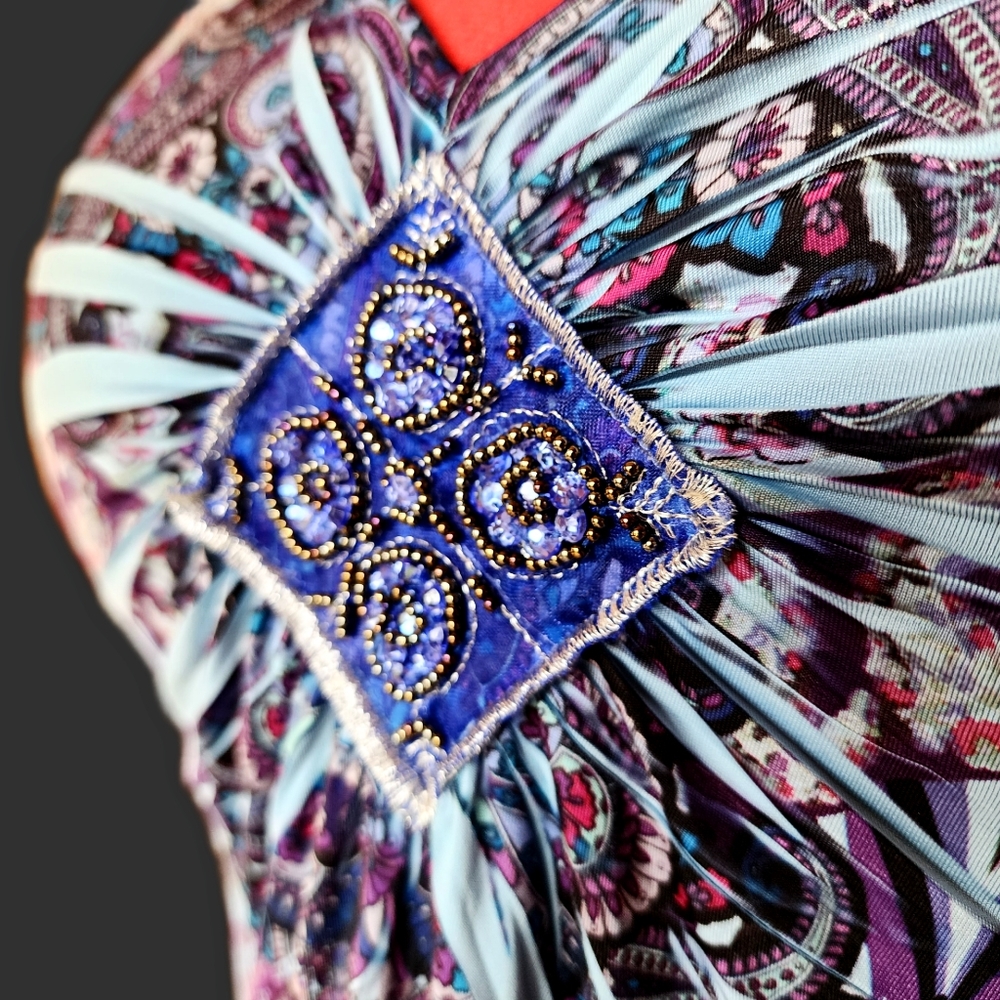 Apt. 9 Purple/Blue Beaded Sleevless V Neck Blouse or Dress - Picture 2 of 9